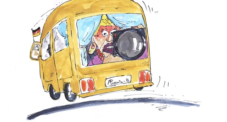 Cartoon, Purwin, Fiese Fotoshow auf der Autobahn