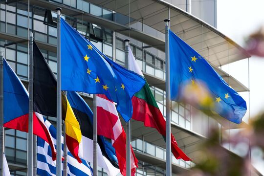 Flaggen vor dem EU-Parlament in Straßburg